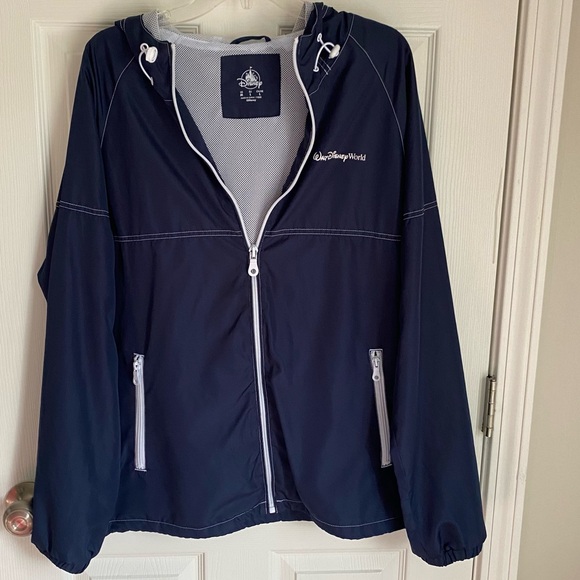 Disney Jackets & Blazers - World of Disney Dark‎ BlueWhite Medium Hooded Full Zip Windbreaker Jacket Pocket
